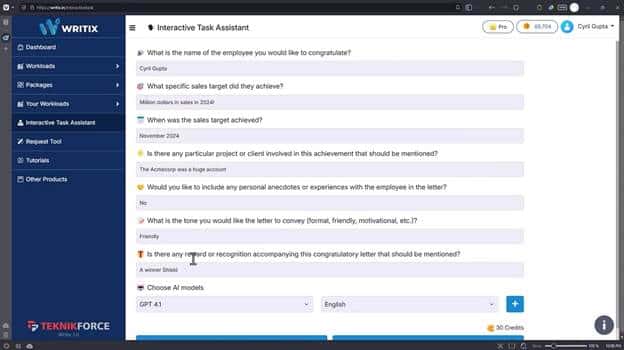 Interactive Task Assistance of Writix